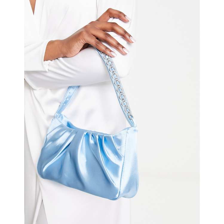 Pale blue hotsell satin clutch bag