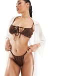 [Public Desire] Public Desire ruched side bikini bottoms in brown glitter 12 Brown