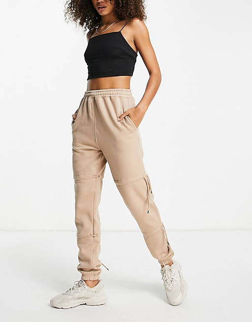 Public Desire ruched tie detail jogger in sand