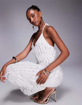 Public Desire Ruffle detail halter neck maxi dress cream in cream - view 1