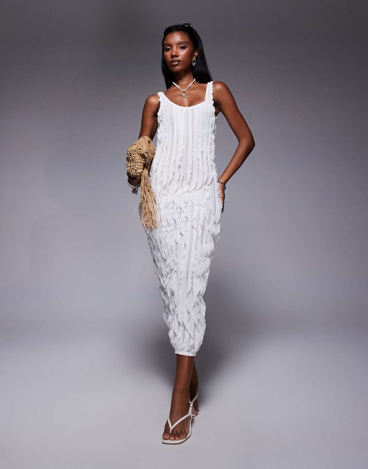 Public Desire Ruffled detail maxi dress cream in cream