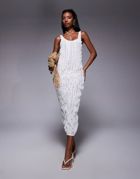 Public Desire Ruffled detail maxi dress cream in cream