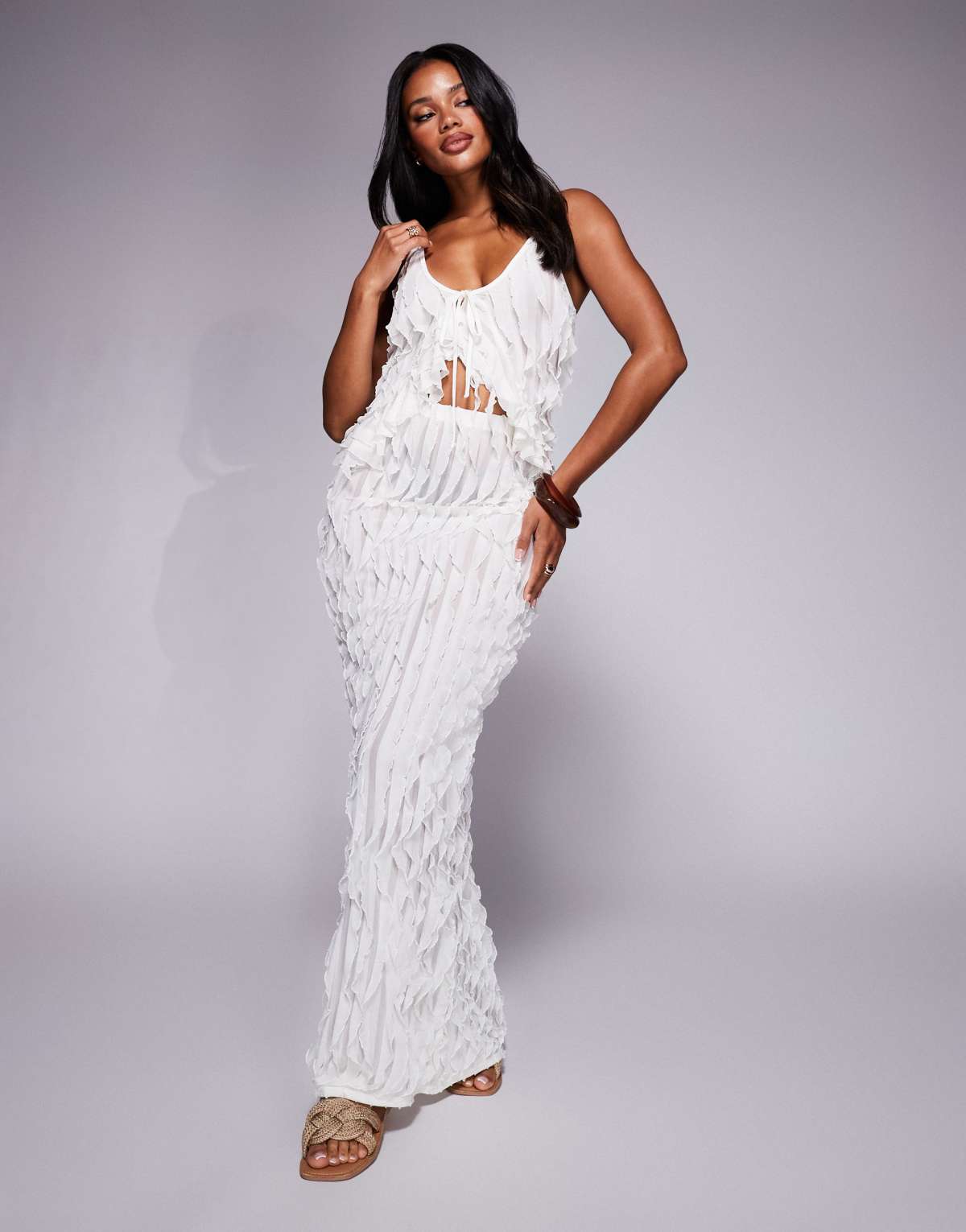 Public Desire Ruffled detail maxi skirt cream in cream