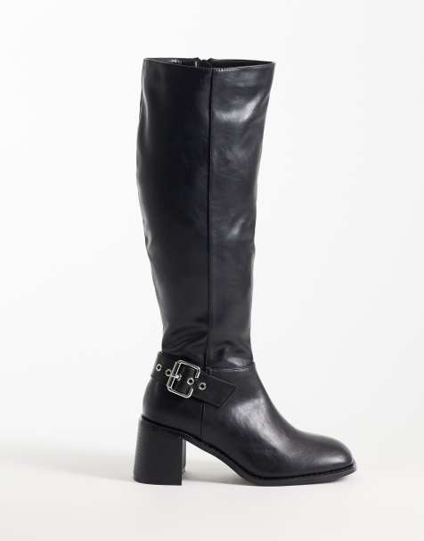 Public Desire Ruth block heel knee boots in black - view 1