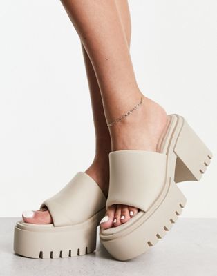 Public Desire Sabeena chunky heeled mules in off white - ASOS Price Checker