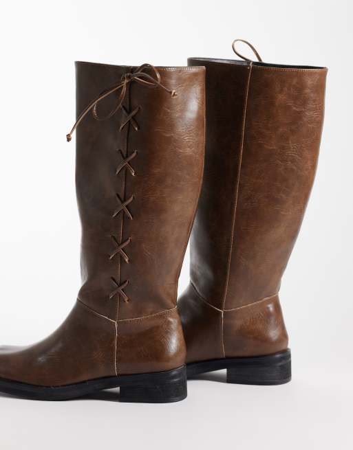 Public Desire - Saffron - Botas por la rodilla marrón tostado con puntera cuadrada, 3 de 4