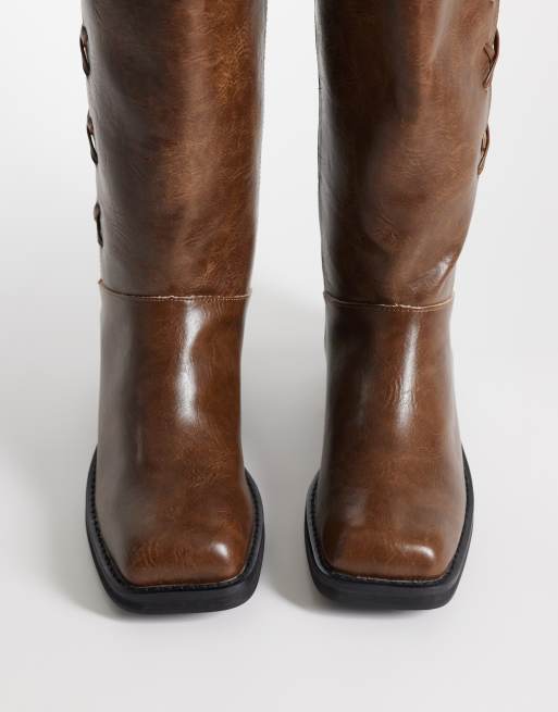 Public Desire - Saffron - Botas por la rodilla marrón tostado con puntera cuadrada, 4 de 4