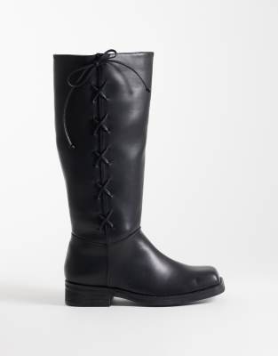 Public Desire Saffron Square Toe Knee Boots In Black