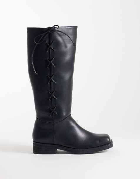 Public Desire Saffron square toe knee boots in tan black - view 1