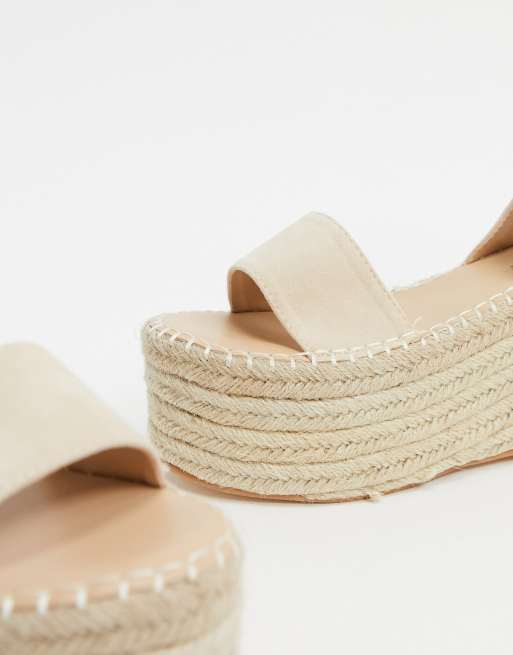 Public Desire Saffy raffia flatform espadrille sandal in beige ASOS