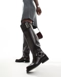 [Public Desire] Public Desire Sagittarius flat over the knee harness boots in burgundy-Brown 40 BURGUNDY