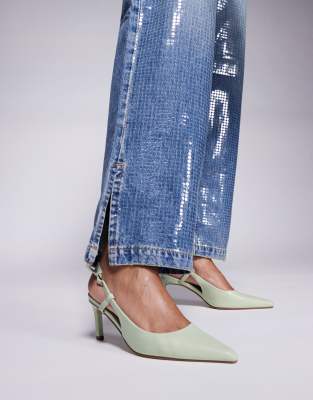 Public Desire - Salsa - Slingback-Schuhe in Grün mit Kitten Heels