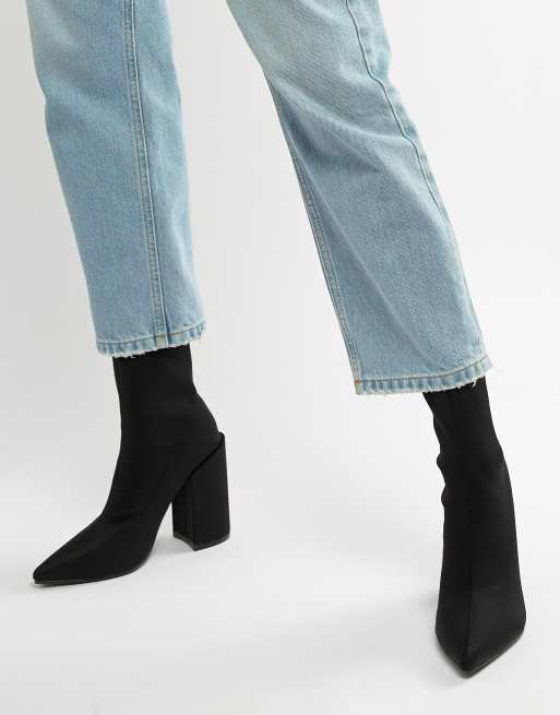 Public Desire Salt Black Block Heel Sock Boots ASOS