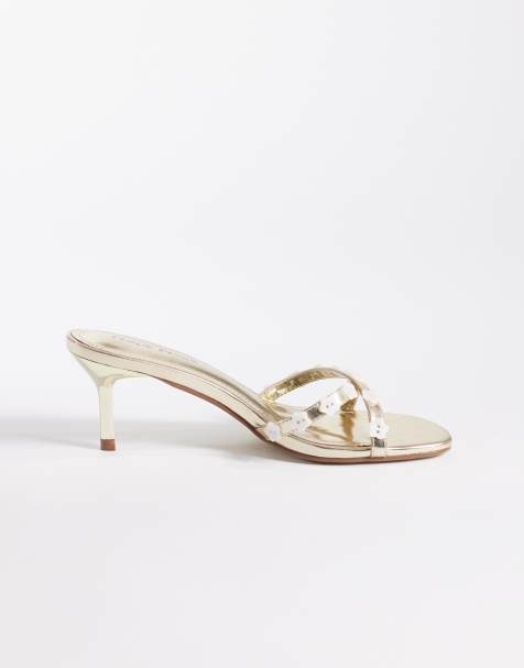 Public Desire – Sandalen in Gold mit Perlen und Kitten-Absatz - view 1