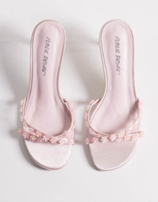 Public Desire - Sandales à petit talon ornées de perles en satin - Rose, 2 de 4
