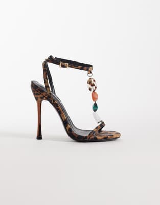 Sandales à talon haut ornées de perles - Léopard-Multicolore 38