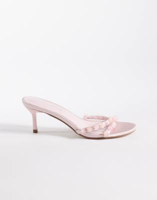 Public Desire - Sandaletten aus rosa Satin mit Kitten-Absatz und Perlen