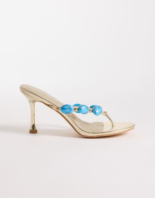 Public Desire - Sandali infradito con tacco e pietre color oro