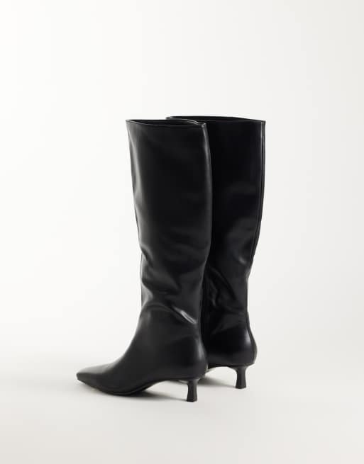 Public Desire Sandra kitten heel knee boots in black, 4 of 4