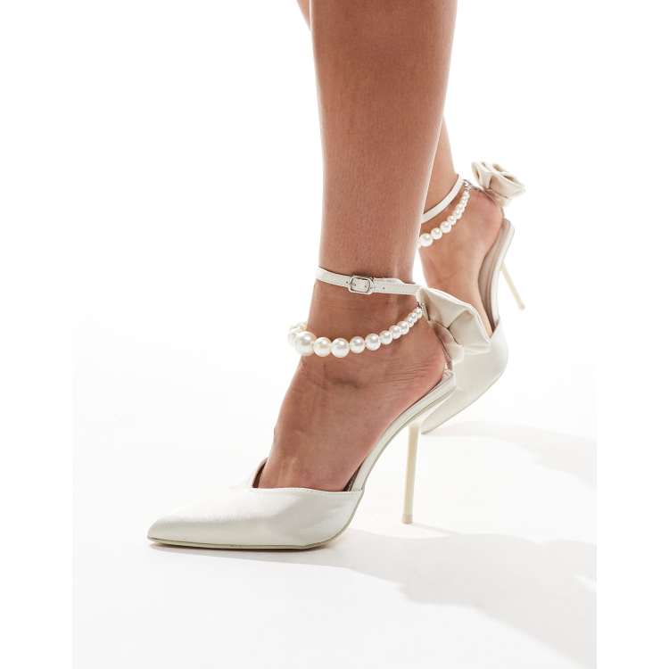 Public Desire Sariah bridal pointed heels in ivory satin with