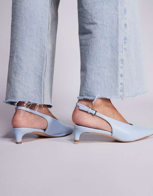 Public Desire Saskia slingback kitten heel shoes in baby blue, 3 of 4