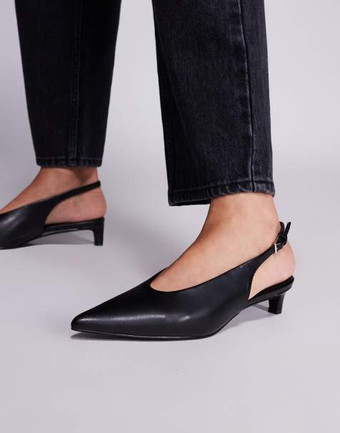 Public Desire Saskia slingback kitten heel shoes in black - view 1