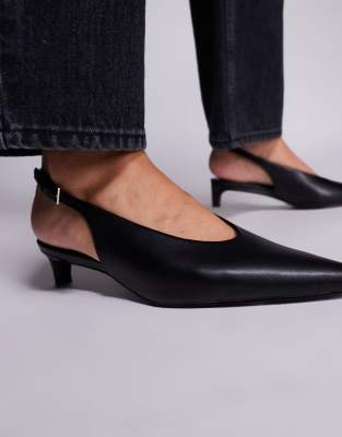 Public Desire Saskia Slingback Kitten Heel Shoes In Black