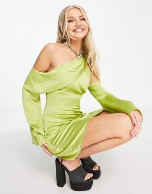 Public Desire satin drape mini dress in lime - ASOS Price Checker