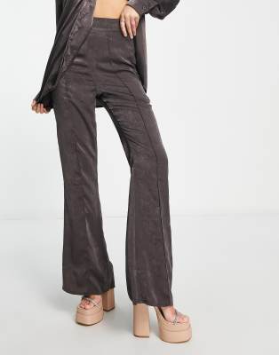 satin wide leg pants in charcoal - part of a set-Gray