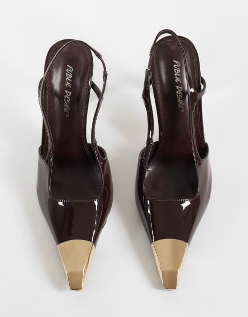 Public Desire scarpe slingback con tacco e dettaglio in metallo marroni, 2 di 4