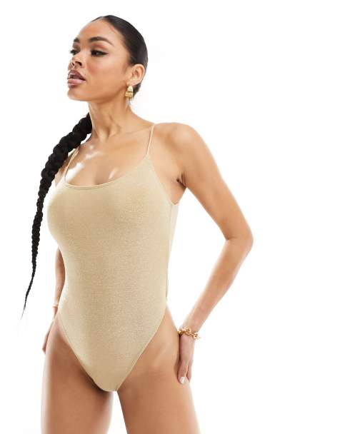 Public Desire scoop back swimsuit in gold glitter - view 1