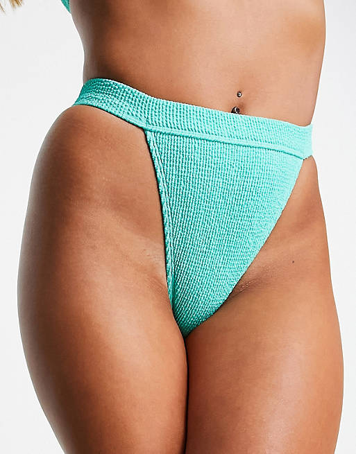 Public Desire scrunch high waist high leg bikini bottom in aqua