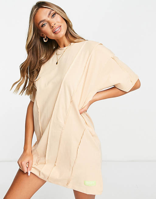 Women Public Desire seam detail oversized t-shirt dress beige 