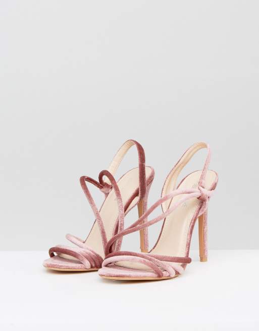 Public Desire Seek Blush Velvet Strappy Heeled Sandals ASOS