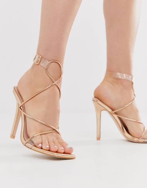 Public Desire Senseless barely there heeled sandals in rose gold