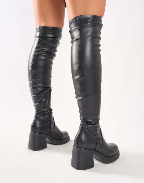 Public Desire Sensored chunky sole sock over the knee boots in black - view 1