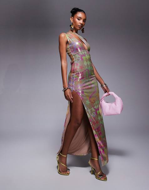 Public Desire Sequin printed asymmetric maxi dress multi in multi
