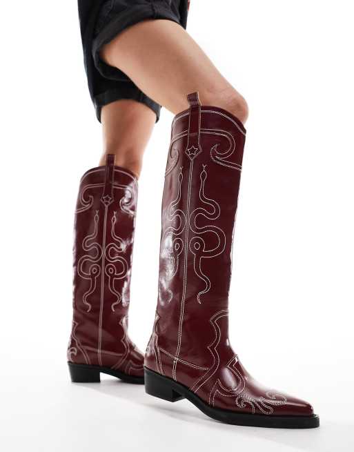 Public Desire - Serpentine - Stivali stile western bordeaux con ricamo