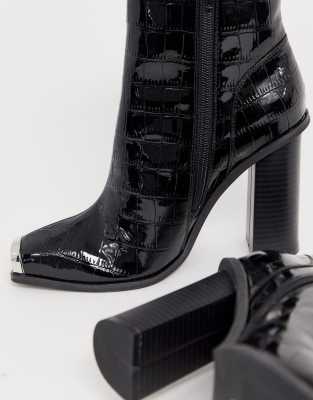 public desire black croc effect platform boots