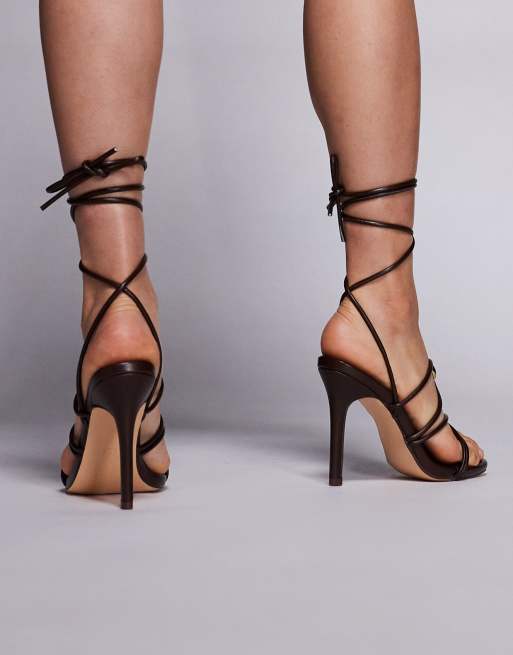 Public Desire - She - Sandales à talon et lien autour de la jambe - Chocolat, 3 de 4