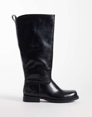 Public Desire Sheldon Round Toe Knee Boots In Black