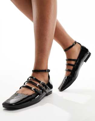 Public Desire Sherry Strappy Mary Jane Ballet Flats In Black Patent