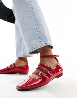 Public Desire Sherry strappy mary jane ballet flats in cherry red