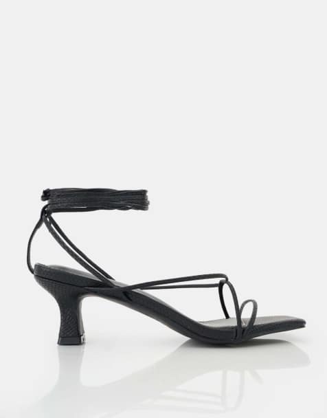 Public Desire Shibuya snake texture pu square toe lace up low heels in black snake - view 1