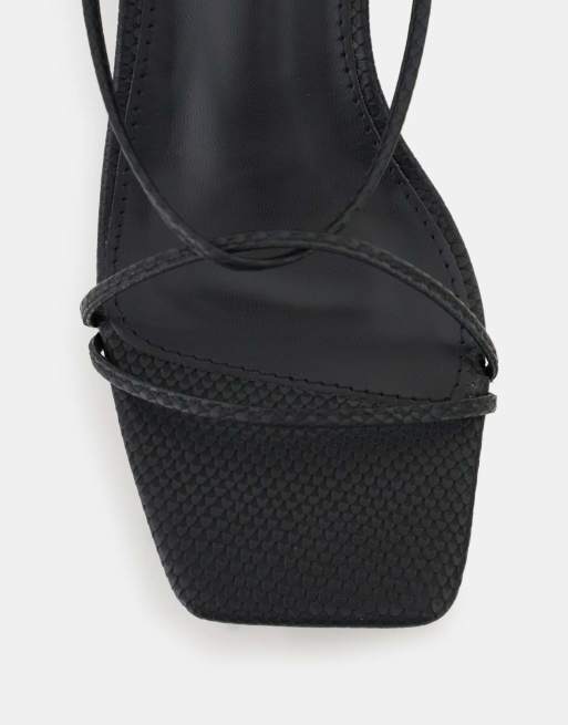 Public Desire Shibuya snake texture pu square toe lace up low heels in black snake, 3 of 4