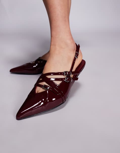 Public Desire Shilpa pointed strappy sling back heels in burgundy - view 1