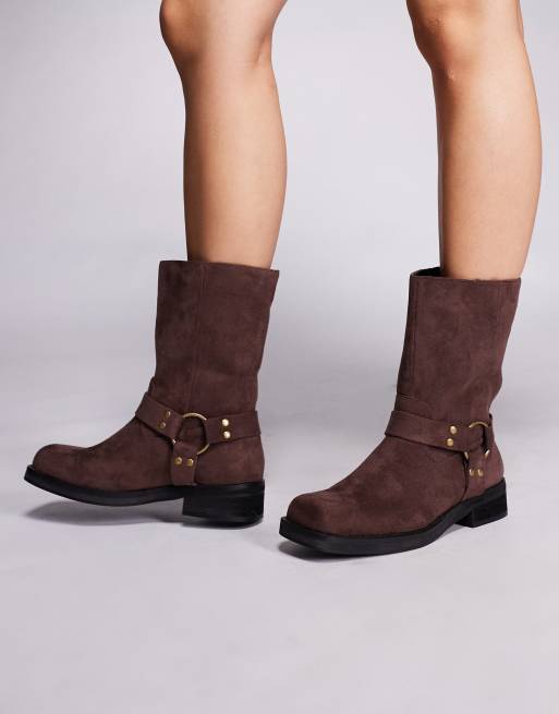 Public Desire – Sienna – Brązowe buty motocyklowe z imitacji zamszu, 2 z 4