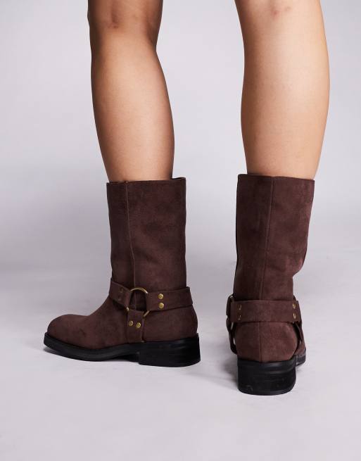 Public Desire – Sienna – Brązowe buty motocyklowe z imitacji zamszu, 4 z 4