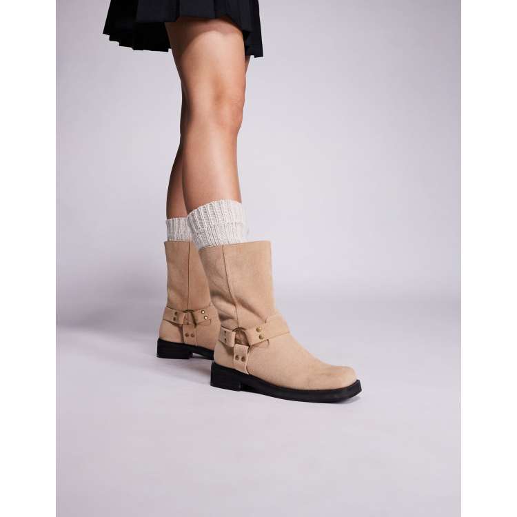 Public Desire Sienna moto boots in sand faux suede | ASOS