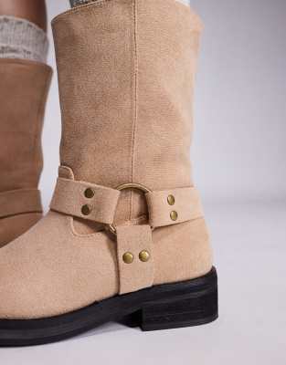 Public Desire Sienna Moto Boots In Neutral